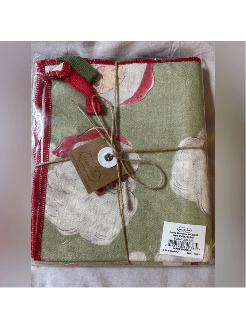 NEW Mud Pie Christmas Towel Set 100% Cotton Santa, 16 1/2